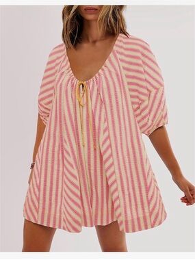 SENSERISE Womens Oversized Striped Romper Dress Shorts Outfit Beach Pockets